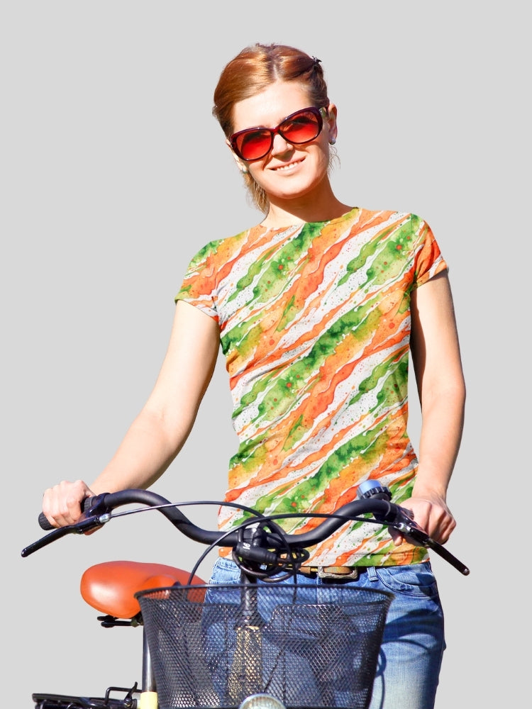 PATRIOT: TIRANGA WATER COLOR WAVE (Women's All Over Print Tee)