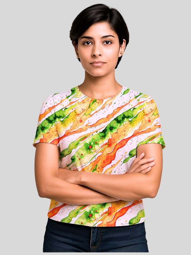 PATRIOT: TIRANGA WATER COLOR WAVE (Women's All Over Print Tee)