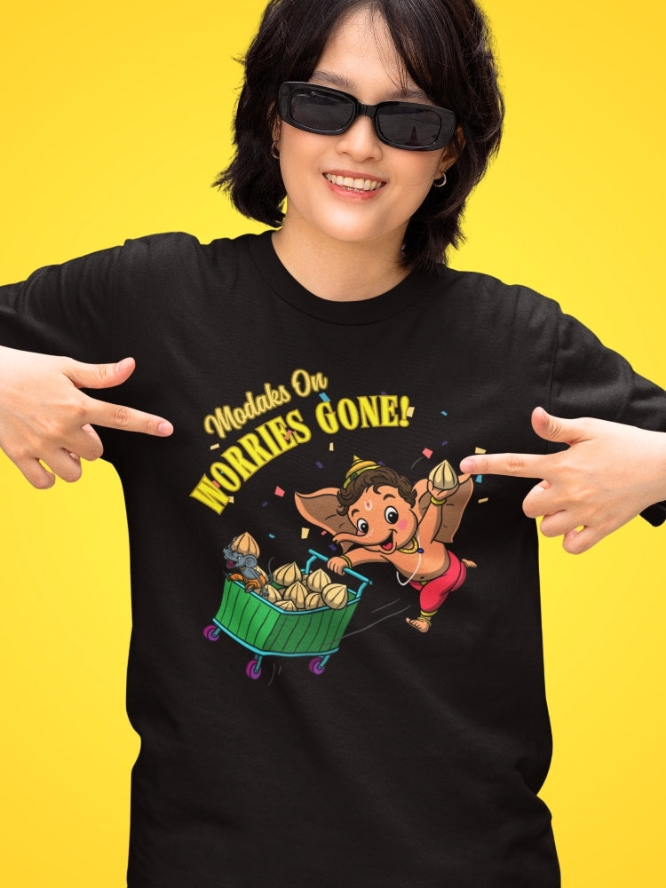 MODAKS ON WORRIES GONE (Unisex Premium Soft Cotton Stretch T-Shirt)