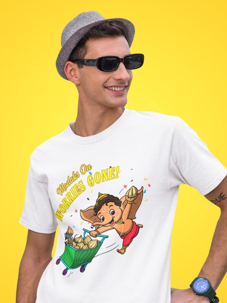 MODAKS ON WORRIES GONE (Unisex Premium Soft Cotton Stretch T-Shirt)