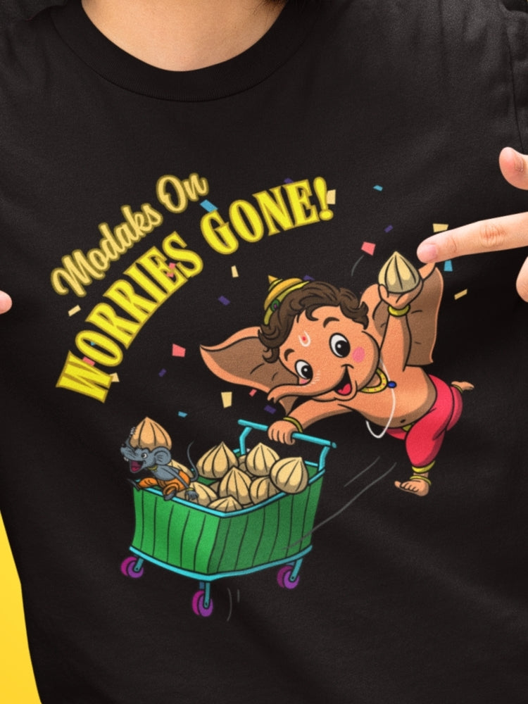 MODAKS ON WORRIES GONE (Unisex Premium Soft Cotton Stretch T-Shirt)